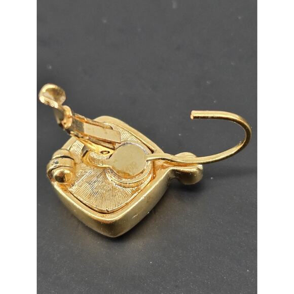 Vintage 90s Joan Rivers Purple Crystal Square Bezel Leverback Earrings - Picture 7 of 11